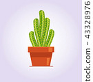 Decorative cactus with prickles on the white background. Home plant in pot. Flat style icon 43328976
