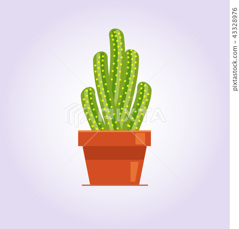 Decorative cactus with prickles on the white background. Home plant in pot. Flat style icon Decorative cactus with prickles on the white background. Home plant in pot. Flat style icon 43328976