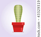 Decorative cactus with prickles on the white background. Home plant in pot. Flat style icon 43329319