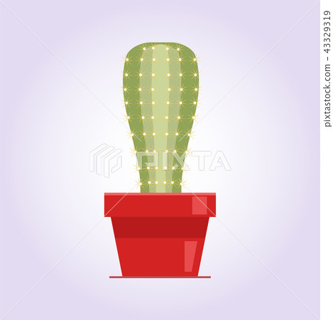 Decorative cactus with prickles on the white background. Home plant in pot. Flat style icon 43329319