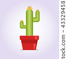 Decorative cactus with prickles on the white background. Home plant in pot. Flat style icon 43329458
