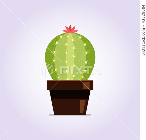 Decorative cactus with prickles on the white background. Home plant in pot. Flat style icon Decorative cactus with prickles on the white background. Home plant in pot. Flat style icon 43329684