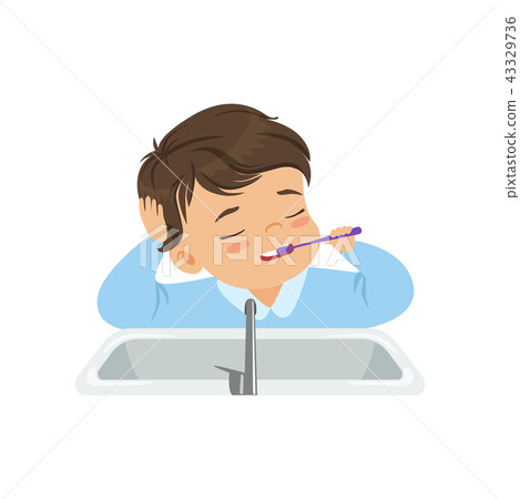Boy brushing his teeth with tooth brush, kid caring for teeth in bathroom vector Illustration on a Boy brushing his teeth with tooth brush, kid caring for teeth in bathroom vector Illustration on a 43329736