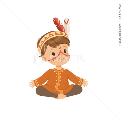 Boy wearing native Indian costume and headdress... - Stock Illustration ...
