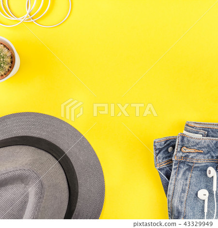 Overhead view of woman casual outfit Overhead view of woman casual outfit 43329949