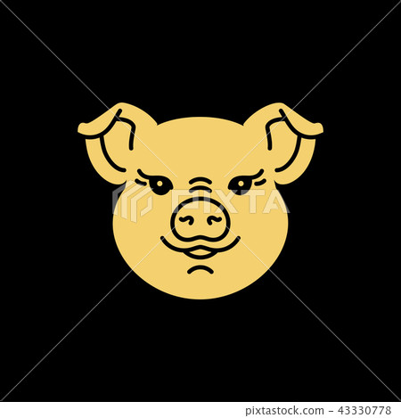 Pig icon, Golden head piggy on a black baclground. Thin line art design, Vector illustration Pig icon, Golden head piggy on a black baclground. Thin line art design, Vector illustration 43330778