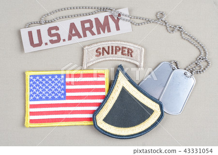 US ARMY Private First Class rank patch, sniper tab US ARMY Private First Class rank patch, sniper tab 43331054