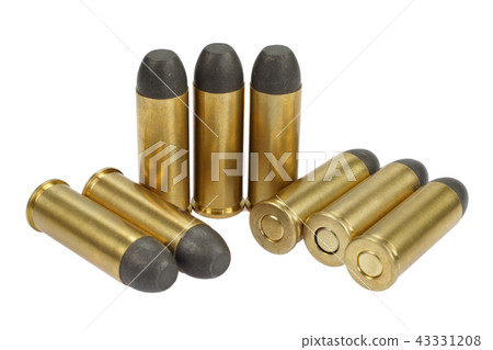 The .45 handgun cartridges dating to 1872 on white 43331208
