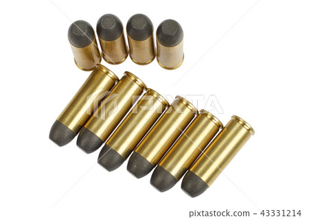 The .45 handgun cartridges dating to 1872 on white 43331214