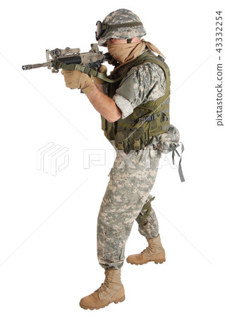 US ARMY soldier with assault rifle on white  43332254