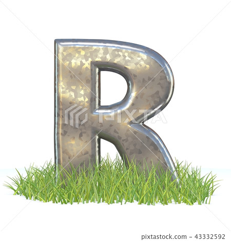 Galvanized metal font Letter R in grass 3D Galvanized metal font Letter R in grass 3D 43332592