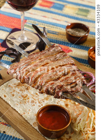 grilled kebab with sauce grilled kebab with sauce 43334109