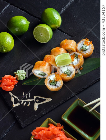 sushi on black background sushi on black background 43334157