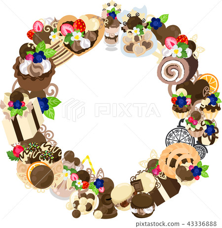 Wreath made of various goods of chocolate sweets Wreath made of various goods of chocolate sweets 43336888