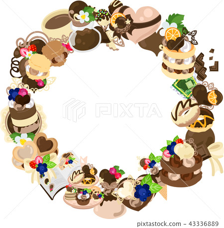 Wreath made of various goods of chocolate sweets Wreath made of various goods of chocolate sweets 43336889