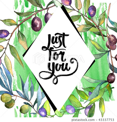 Olive tree in a watercolor style. Frame border ornament square. Olive tree in a watercolor style. Frame border ornament square. 43337753