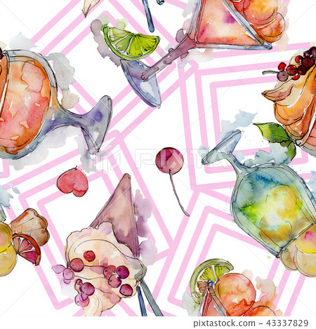 Ice cream in a glass sweet summer food. Seamless background pattern. Ice cream in a glass sweet summer food. Seamless background pattern. 43337829