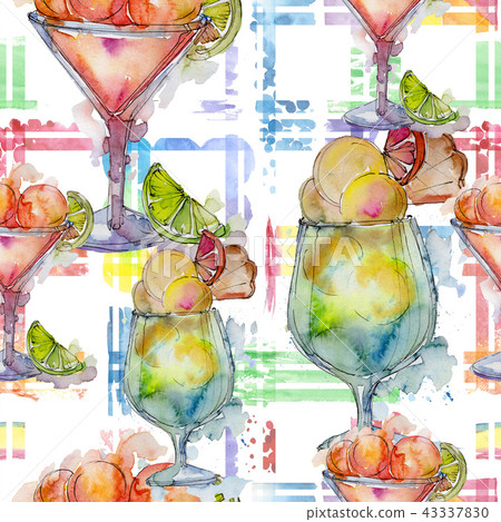 Ice cream in a glass sweet summer food. Seamless background pattern. Ice cream in a glass sweet summer food. Seamless background pattern. 43337830