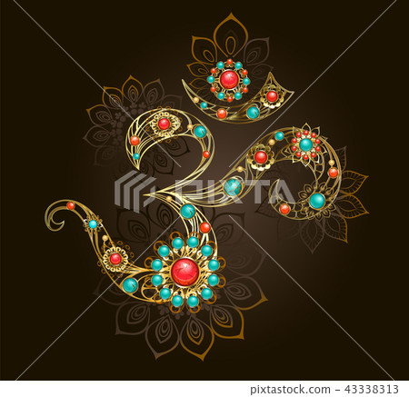 Symbol of Om with turquoise Symbol of Om with turquoise 43338313