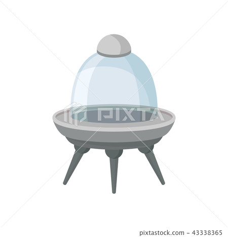 Futuristic alien ship with three legs and glass cabin. Martian spacecraft. Flat vector element for 43338365