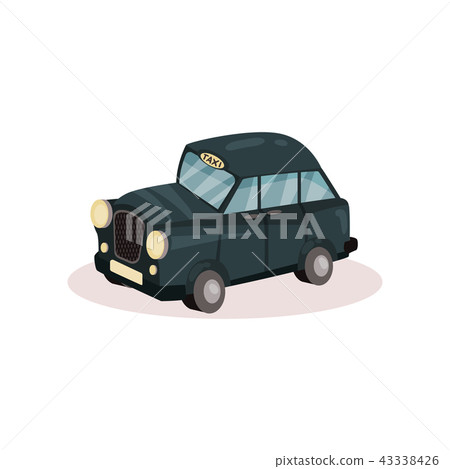 Flat vector icon of London taxi. Classic black cab. Famous public transport in England. Graphic Flat vector icon of London taxi. Classic black cab. Famous public transport in England. Graphic 43338426