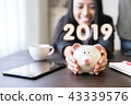 Successful business 2019.hands holding piggy bank. 43339576