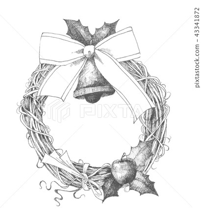 Christmas wreath line drawing illustration 43341872
