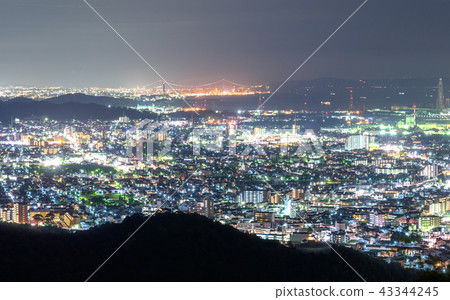 Mt. Keimi, night view from the summit to Himeji area (Hiroji-ku, Himeji City, Hyogo Prefecture) * There is a shooting position in the work comment column 43344245