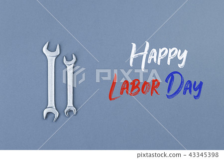 Vintage spanners on gray grey background with text 43345398