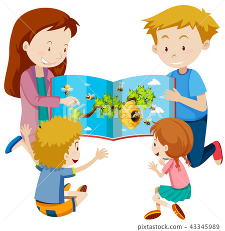Parents reading book to children Parents reading book to children 43345989