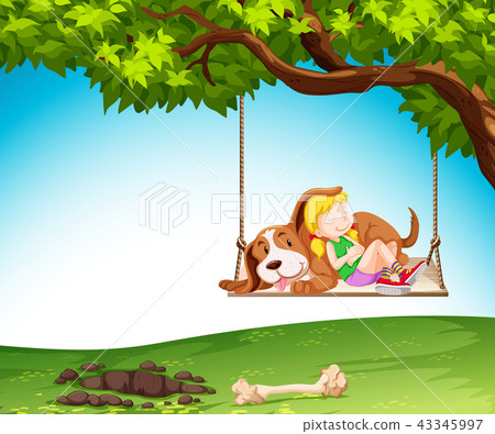 A girl and dog at the nature A girl and dog at the nature 43345997