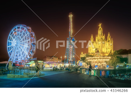 Tibidabo and amusement park at night, Barcelona Tibidabo and amusement park at night, Barcelona 43346266