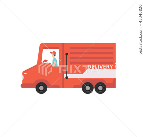 Red cargo delivery van with courier, fast shipping concept vector Illustration on a white background 43346820