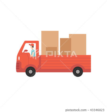 Red delivery truck with cardboard boxes, fast shipping concept vector Illustration on a white 43346823