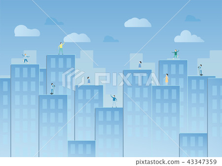Blue sky with cloud and urban buildings. 43347359