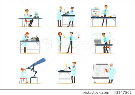 Scientists At Work In A Lab And An Office Set Of Smiling People Working In Academic Science Doing Scientists At Work In A Lab And An Office Set Of Smiling People Working In Academic Science Doing 43347861