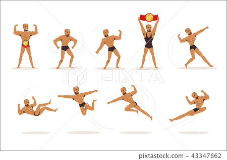 Freestyle Wrestling Fighter In Black Underwear Fighting Set Of Illustrations With Wrestler Sportsman Freestyle Wrestling Fighter In Black Underwear Fighting Set Of Illustrations With Wrestler Sportsman 43347862