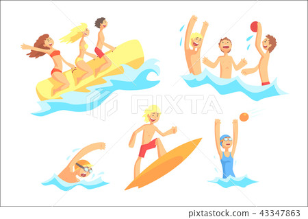 People On Summer Vacation At The Sea Playing And Having Fun With Water Sports On The Beach Series Of 43347863