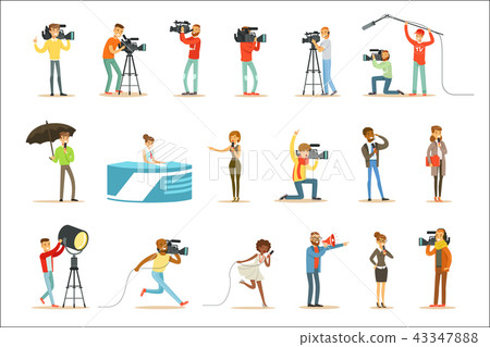 News Program Crew Of Professional Cameramen And Journalists Creating TV Broadcast Of Live Television News Program Crew Of Professional Cameramen And Journalists Creating TV Broadcast Of Live Television 43347888
