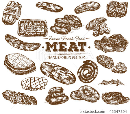 Hand drawn fresh farm meat bbq sketch Hand drawn fresh farm meat bbq sketch 43347894