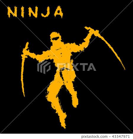 Ninja with sword attacks in a jump. Vector  43347971