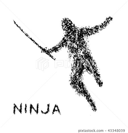 Ninja with sword attacks in a jump. Vector Ninja with sword attacks in a jump. Vector 43348039
