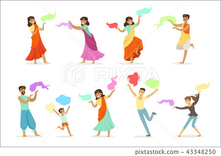 Smiling people dancing in national Indian costumes set for label design. Indian dance, Asian culture Smiling people dancing in national Indian costumes set for label design. Indian dance, Asian culture 43348250
