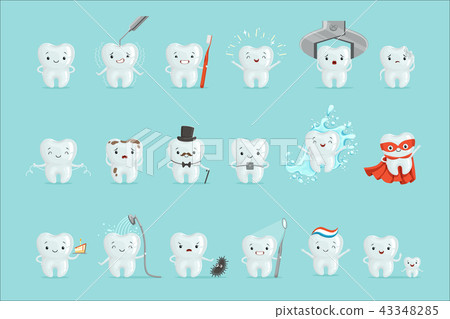 Cute teeth with different emotions set for... - Stock Illustration ...