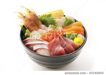 Bowl of rice topped with sashimi Bowl of rice topped with sashimi 43348950