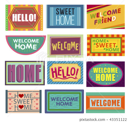 Home mat vector welcome doormat in front of house entrance and doorway matting rug for visitors 43351122
