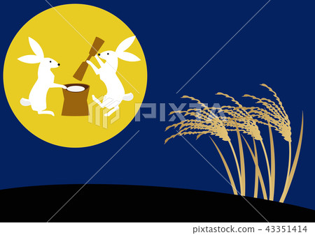 The mid-autumn moon. An illustration of a mochi making rice cake. Image of a full moon. 43351414