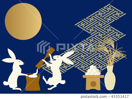 The mid-autumn moon. An illustration of a mochi making rice cake. Image of a full moon. 43351417