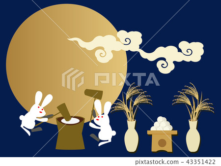 The mid-autumn moon. An illustration of a mochi making rice cake. Image of a full moon. 43351422