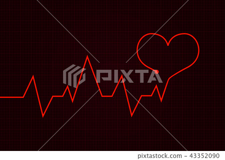 Heartbeat. Cardiogram graph with red heart Heartbeat. Cardiogram graph with red heart 43352090